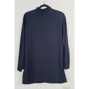 NWOT Zara Woman Navy Blue Long Bell Sleeve Mock Neck Mini Dress. Size‎ S